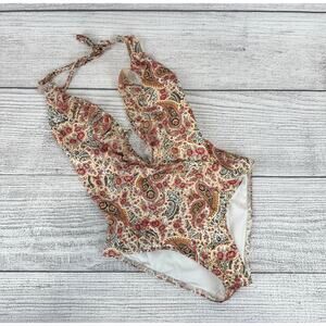 Jets By Jessika Allen Paisley Peach Floral Halter Neck One Piece Swimsuit Size 6